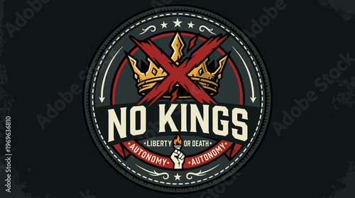 No Kings Emblem with Crossed Out Crown Vector
