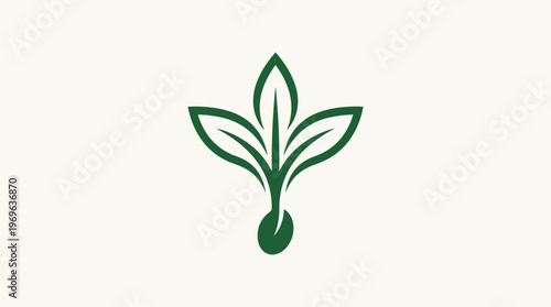 Minimalist Green Leaf Logo on White Background