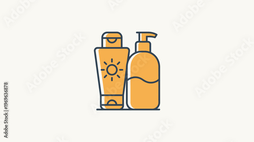 Sunscreen and Lotion Icon on Light Background