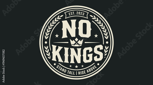 Retro 'No Kings' Badge Design on Black Background