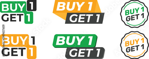Buy 1 Get 1 yellow promo badge for retail deals, limited-time offers, and bundle discounts. Designed to grab attention, boost conversions, and highlight special sales effectively.