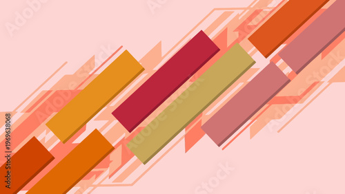 Abstract Geometric Pattern with Colorful Rectangles on a Light Pink Background.
