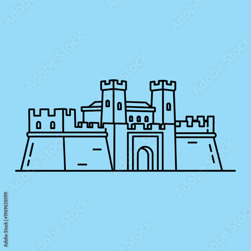 Minimal line castle on blue background line minimal black lines medieval