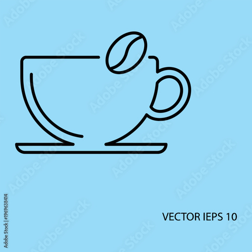 Minimal line coffee cup with coffee bean line minimal black lines light blue background simple symbol