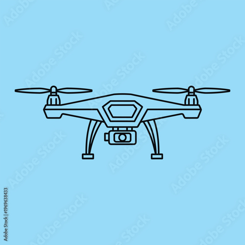 Minimal line drone with camera on blue background line minimal black lines