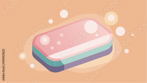 Cleaning sponge with foam bubbles illustrating hygiene sanitation and household cleaning concept in minimal flat style