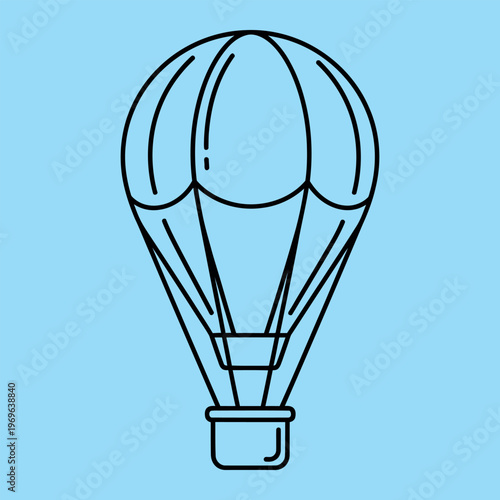 Minimal line hot air balloon on light blue background line minimal black lines balloon basket simple symbol
