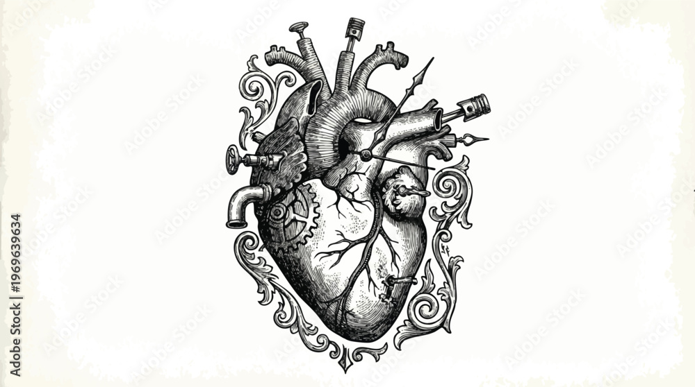 Fototapeta premium Steampunk Mechanical Heart with Gears and Clockwork Illustration.