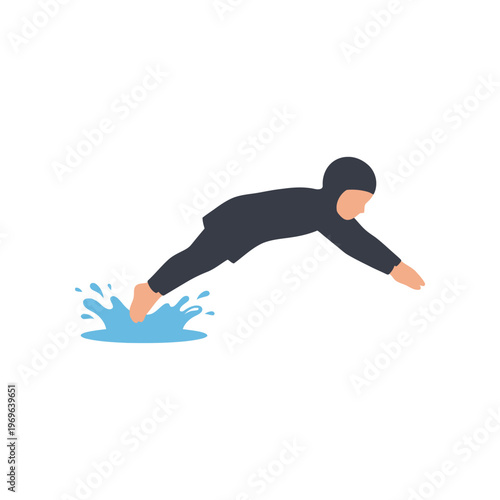 Diver in black wetsuit jumping into water
