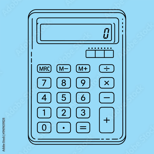 Minimal line of a calculator line minimal blue black numbers