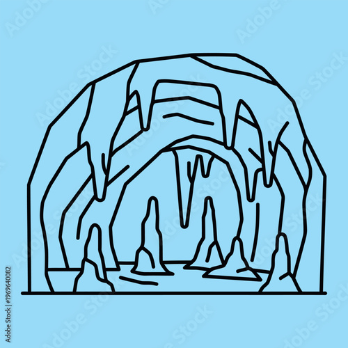 Minimal line of a cave with stalactites and stalagmites line minimal black lines light blue background
