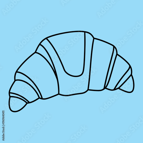 Minimal line of a croissant on blue background line minimal blue background black lines pastry food