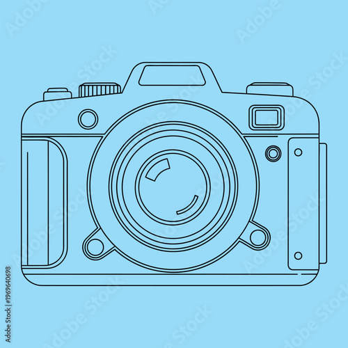 Minimal line of a digital camera line minimal blue background black lines