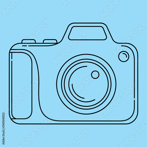 Minimal line of a digital camera on blue background line minimal black lines