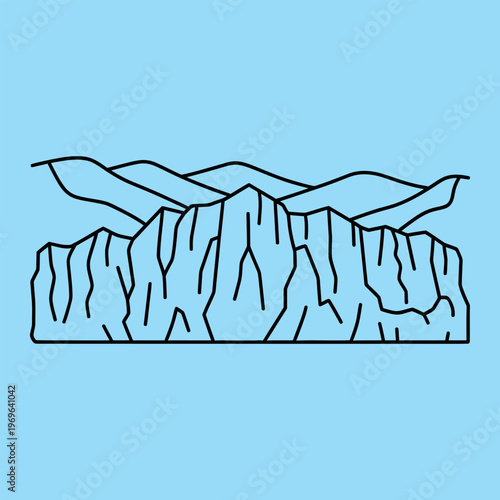 Minimal line of a glacier with icebergs and wavy lines line minimal blue background black lines
