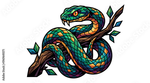 Colorful snake on a branch.