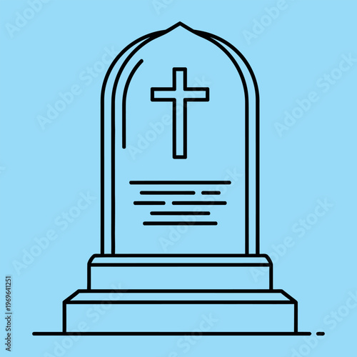 Minimal line of a gravestone with a cross tombstone cemetery