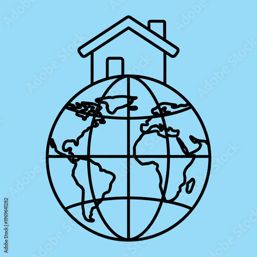 Minimal line of a house on of a globe line minimal simple