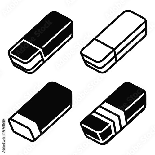 Four different types of eraser icons in black and white colors icon