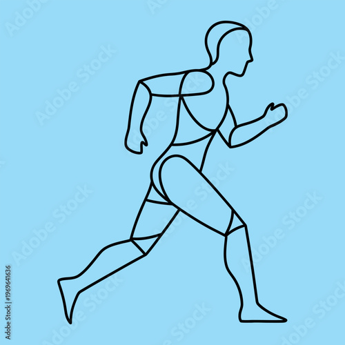 Minimal line of a man running on blue background line minimal person jogging