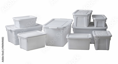 Plastic storage bins with tight lids in various sizes and shapes  