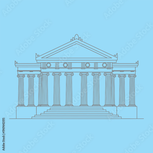 Minimal line of a neoclassical building with columns and steps line neoclassical building minimal gray lines
