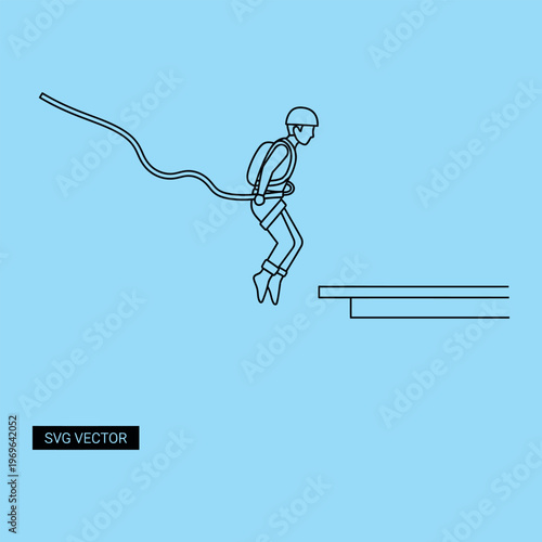 Minimal line of a person bungee jumping line minimal SVG person jumping elastic cord cliff