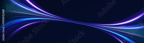 Neon curves form elegant flowing shapes. Light glow enhances the sense of depth and motion. Abstract design feels sleek and modern.
