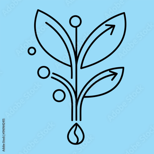 Minimal line of a plant with leaves and bubbles on blue background line minimal plant simple black lines