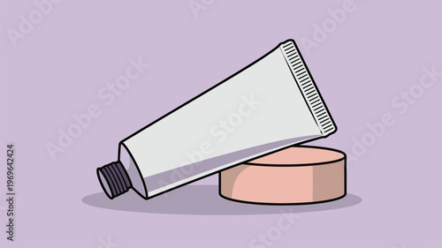 Blank white tube with threaded opening resting on its pink cap