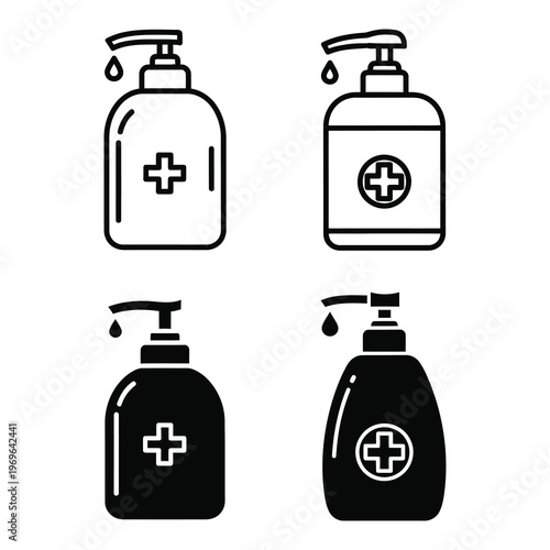 Hand sanitizer bottles with plus sign on transparent background icon