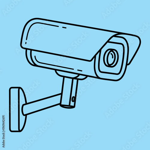 Minimal line of a security camera on a blue background line minimal black lines symbol