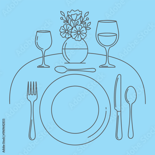 Minimal line of a set table with flowers and wine glasses table setting line minimal dining vase