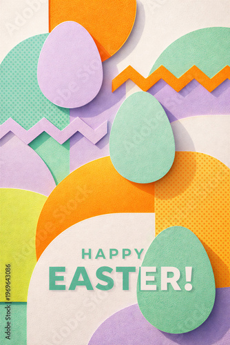 Happy Easter Paper Cut Colorful Eggs Zigzag Shapes Spring Holiday Card