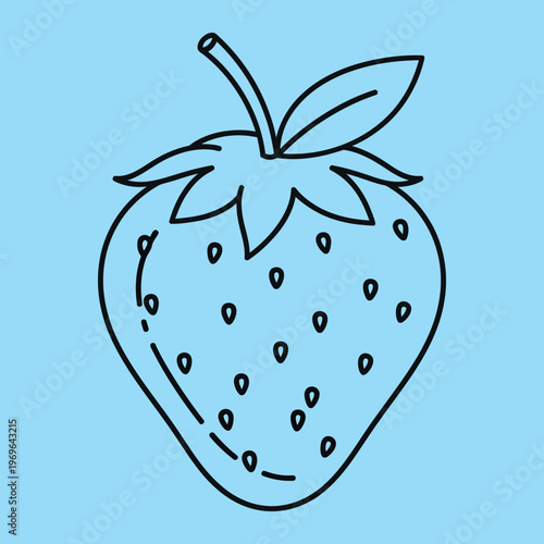 Minimal line of a strawberry line minimal black lines light blue background fruit