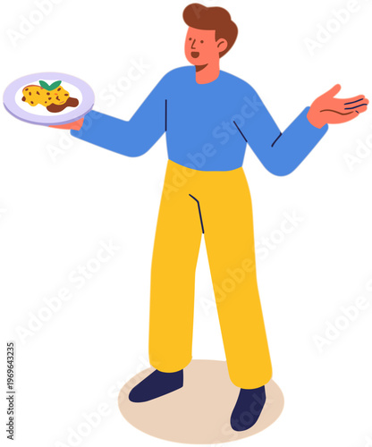 Man serving food on a plate at a restaurant table indoors