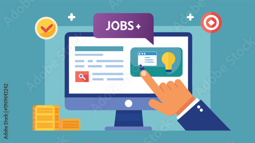 Searching for job opportunities online with a computer during daytime using a website for job listings