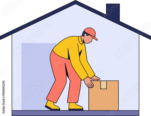 Man moving box into house with care indoors