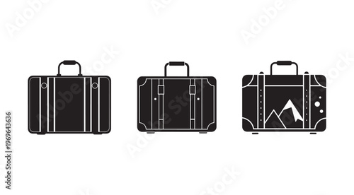 Black and white suitcase icons in different styles for travel and luggage concepts  various designs