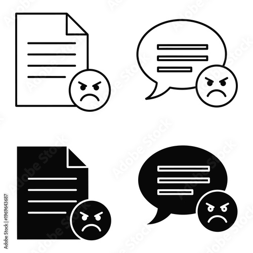Angry face icons with document and speech bubble symbols icon