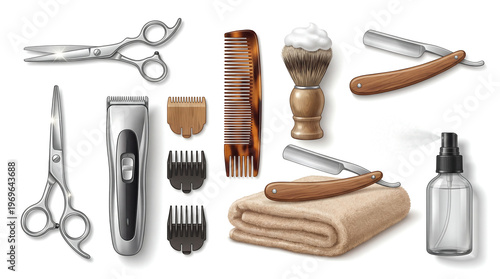 Barber Grooming Tools and Professional Haircut Equipment Vector Set