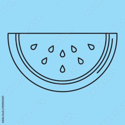 Minimal line of a watermelon slice on blue background line minimal black lines fruit food
