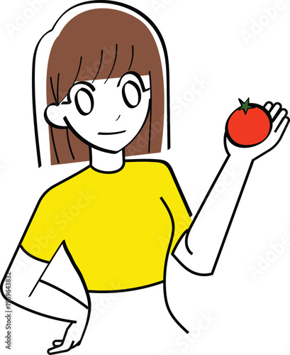 Woman Holding a Fresh Tomato Illustration