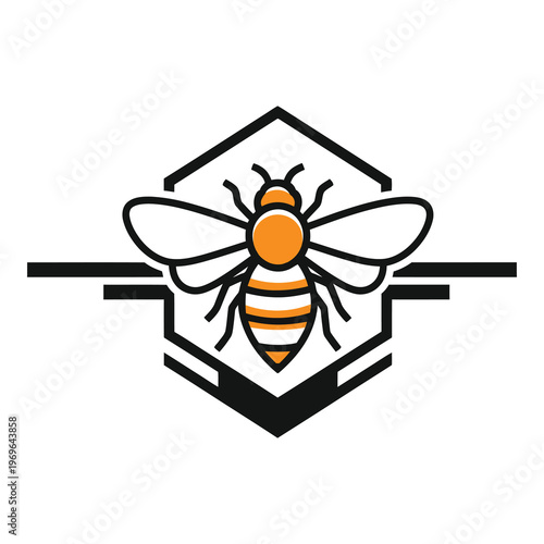 Bee flying in front of a hexagonal honeycomb symbol  insect icon icon