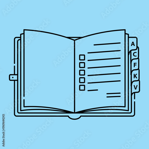 Minimal line of an open binder with checklist and tabs line minimal notebook to-do list