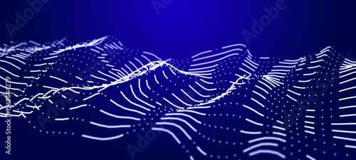 Waves transmit silent codes through a light matrix. Dots pulsate with digital movement. 3D