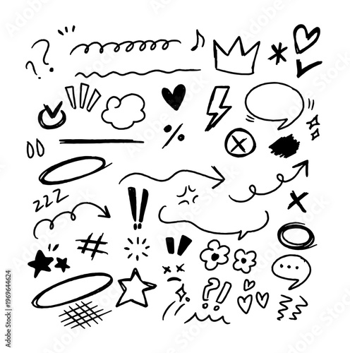 Hand Drawn Doodle Symbol Clipart Set — 40 Sketch Marks, Arrows & Decoration Elements PNG SVG Vector Illustration