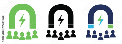 Magnet attracting people icons, colorful business and marketing concept