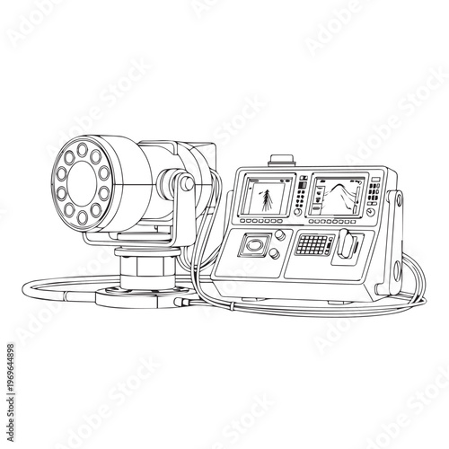 Laboratory scientific instrument with control console and circular multi-port device for research and measurement.