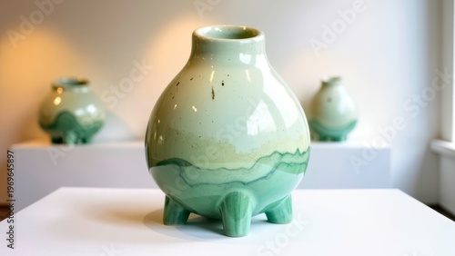 Green Ceramic Vase On White Display
